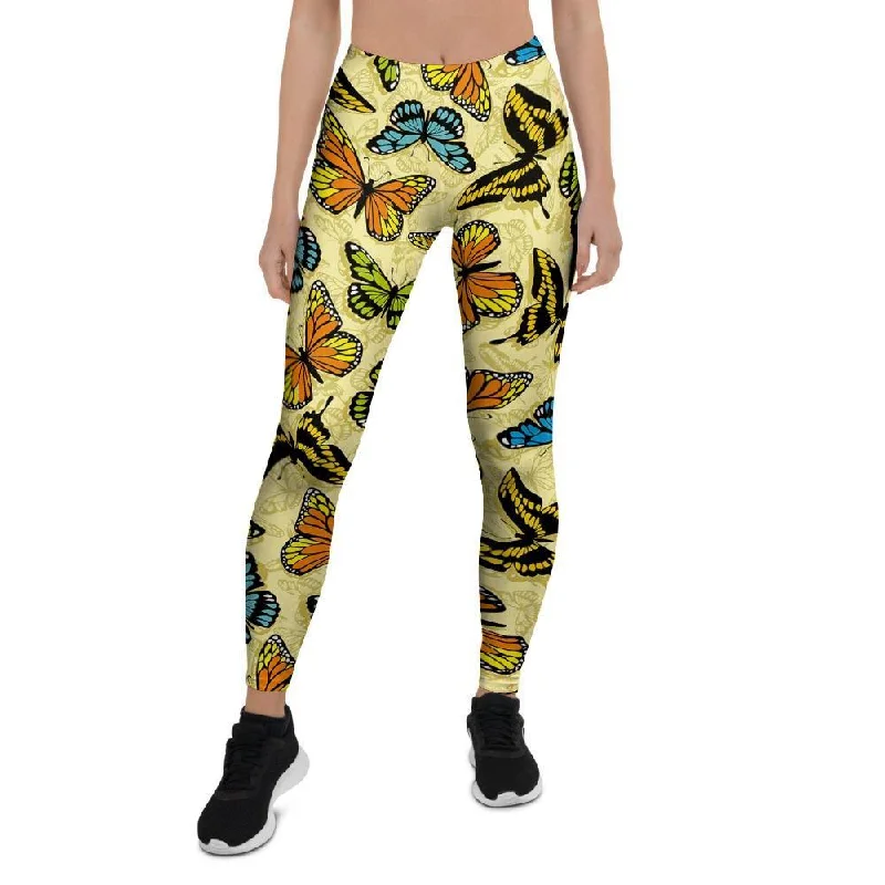 Yellow Butterfly Pattern Print Women's Leggings