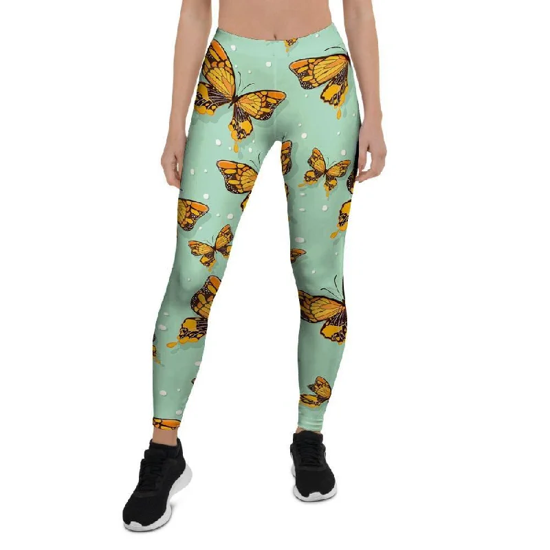 Yellow Butterfly Print Women's Leggings