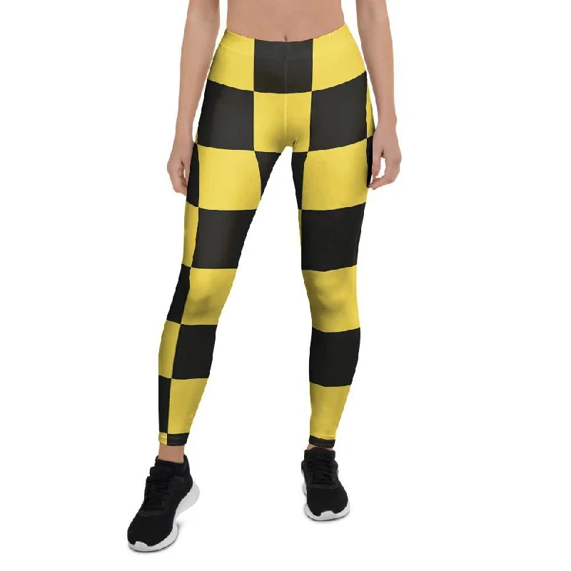 Yellow Checkered Print Women's Leggings