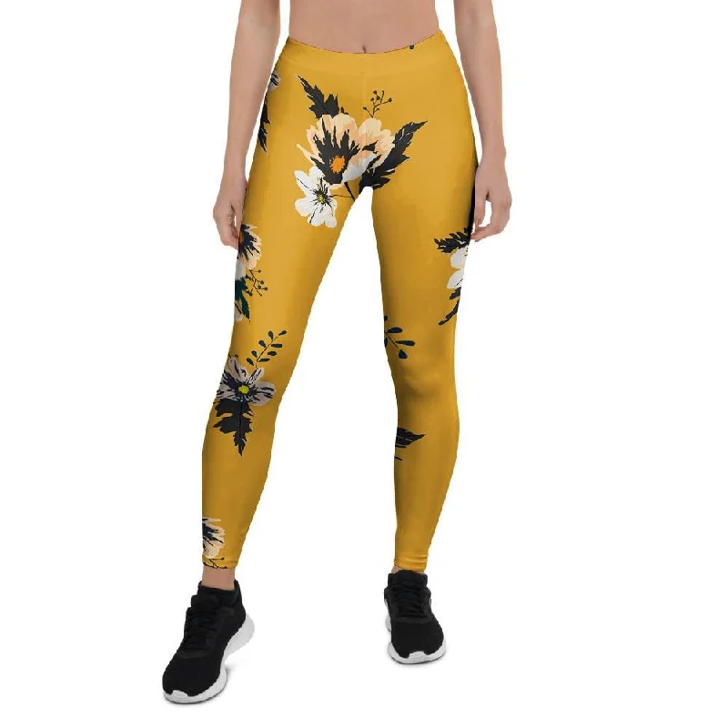 Yellow Flower Print Women's Leggings