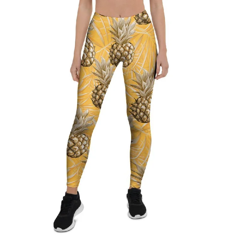 Yellow Hawaiian Pineapple Print Women's Leggings