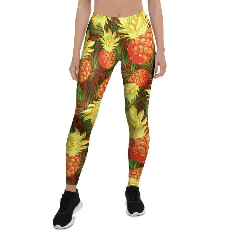 Yellow Neon Pineapple Hawaiian Print Women's Leggings