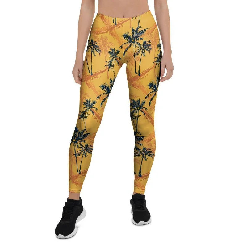 Yellow Palm Tree Hawaiian Print Women's Leggings