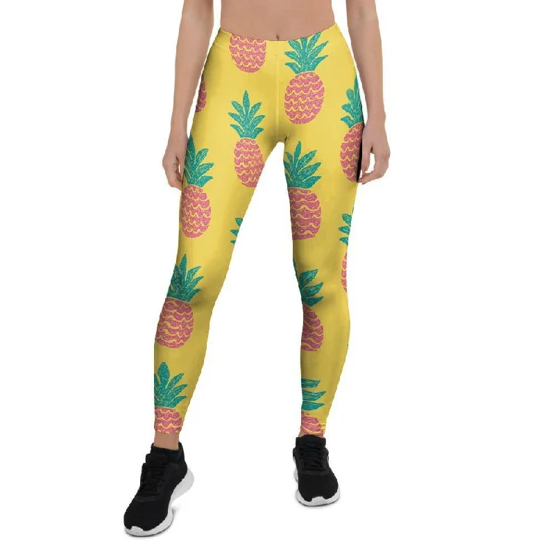 Yellow Pineapple Print Women's Leggings